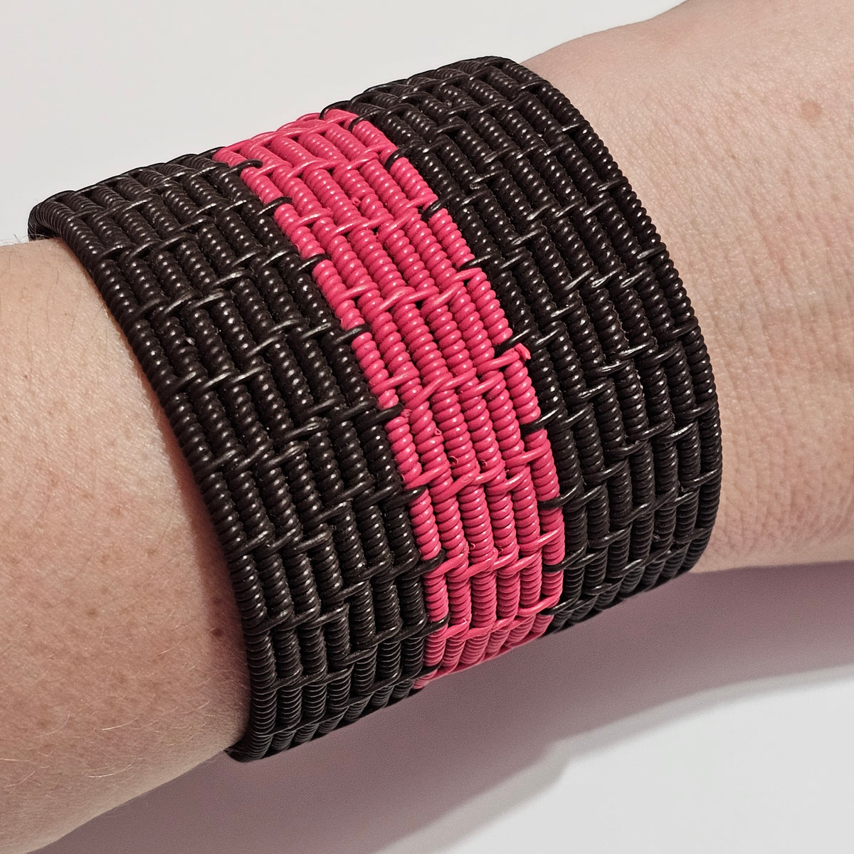 Coiled Wire Brown Pink Wide Chunky Cuff Bracelet