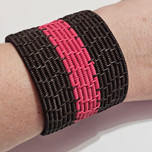Coiled Wire Brown Pink Wide Chunky Cuff Bracelet