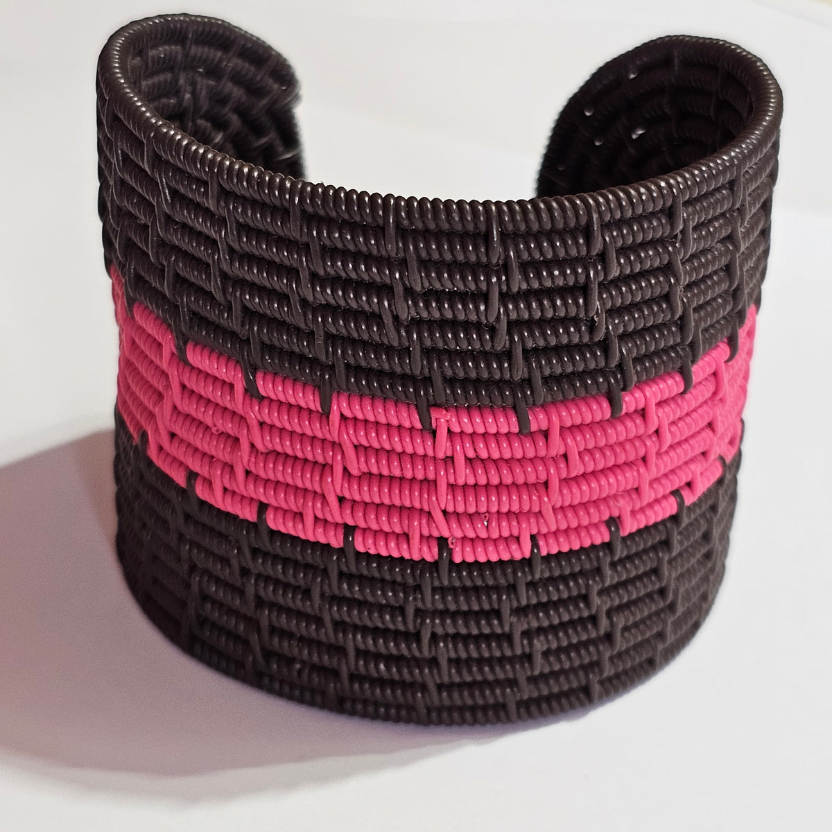 Coiled Wire Brown Pink Wide Chunky Cuff Bracelet