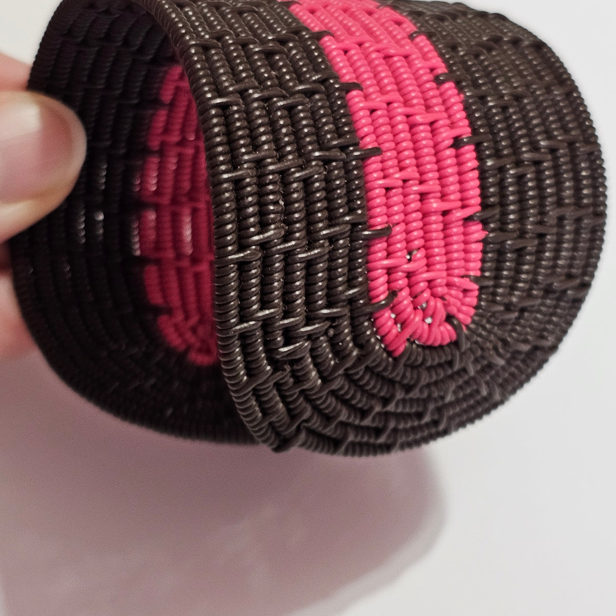 Coiled Wire Brown Pink Wide Chunky Cuff Bracelet