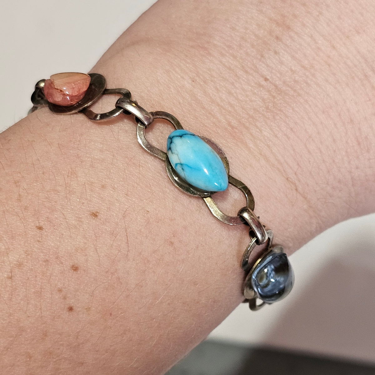 Natural Stone Link Bracelet Earthy Bohemian 7.5"