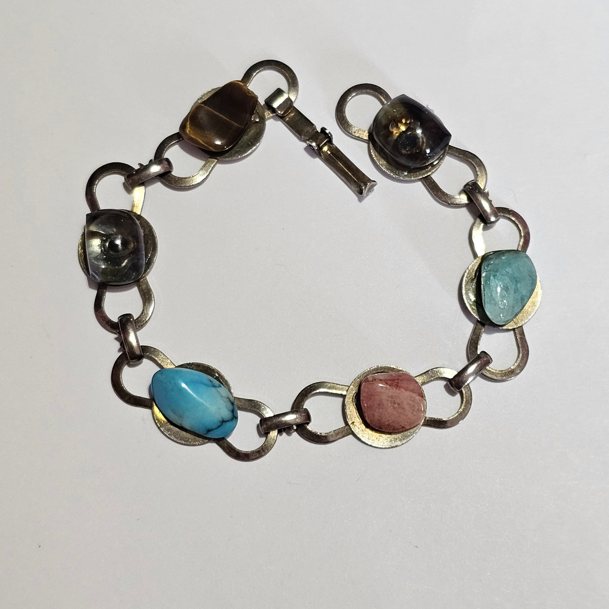 Natural Stone Link Bracelet Earthy Bohemian 7.5"