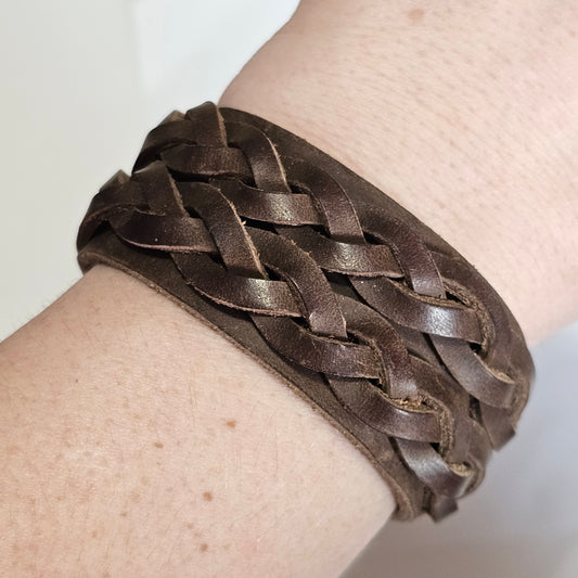 Thick Wide Brown Leather Braided Bracelet Vintage Bohemian