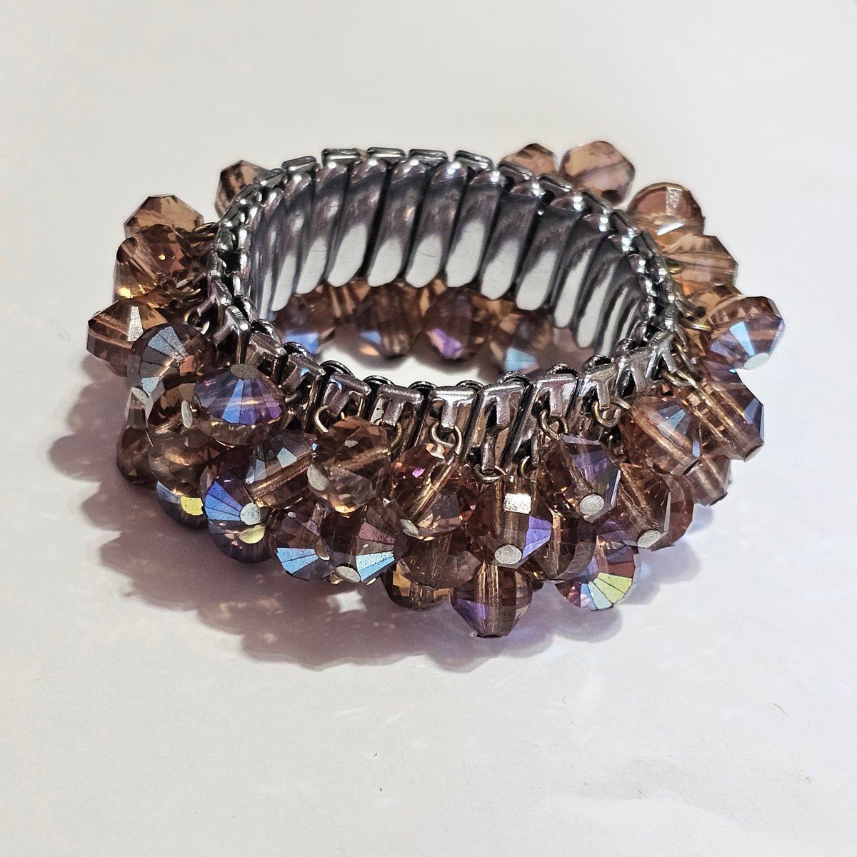 Amber Brown Glass Beaded Cha-cha Bracelet Vintage Japan Signed