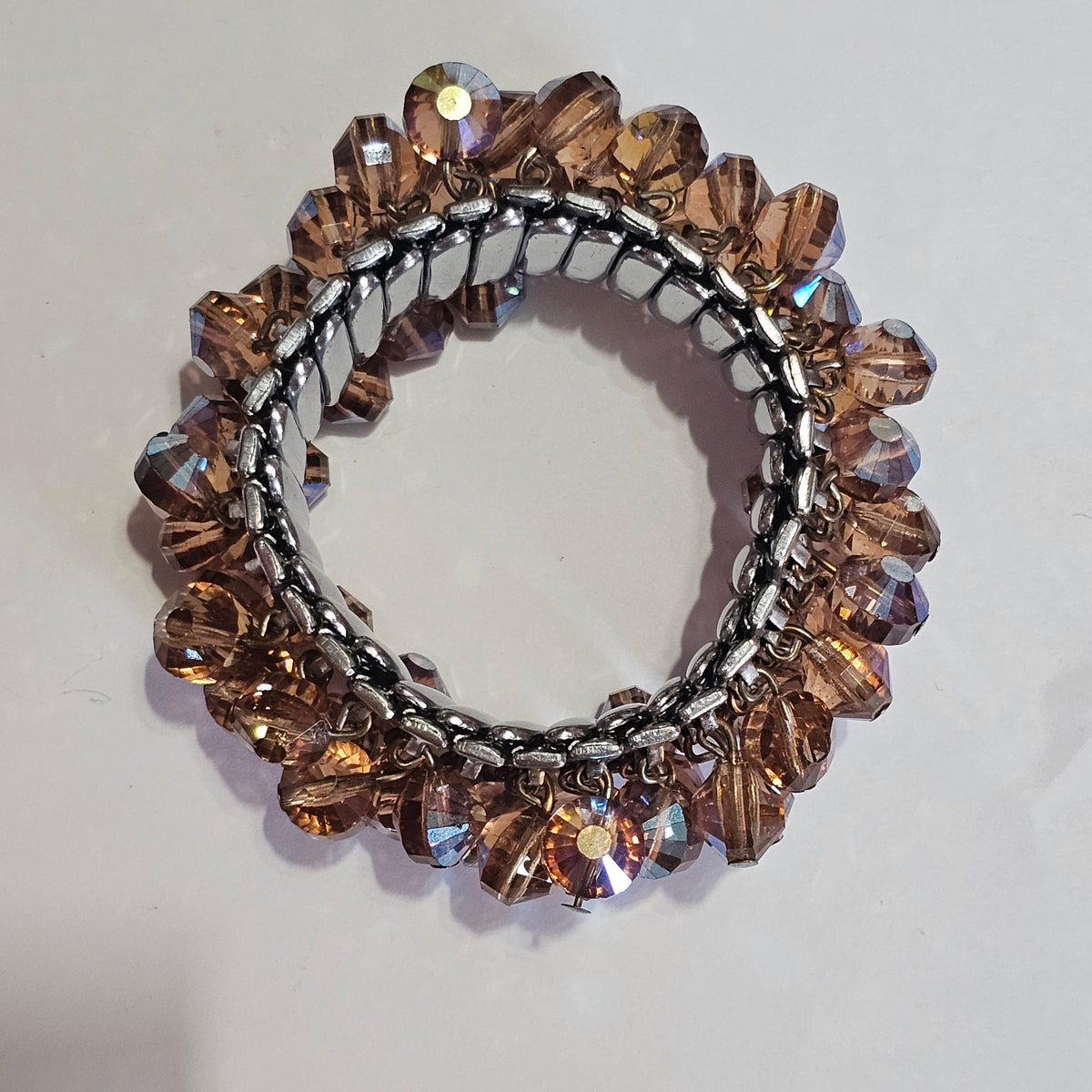 Amber Brown Glass Beaded Cha-cha Bracelet Vintage Japan Signed