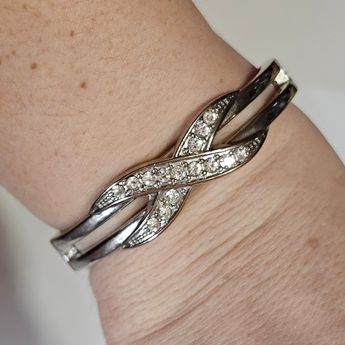 Silver-tone Crystal Rhinestone Infinity Clamper Bracelet
