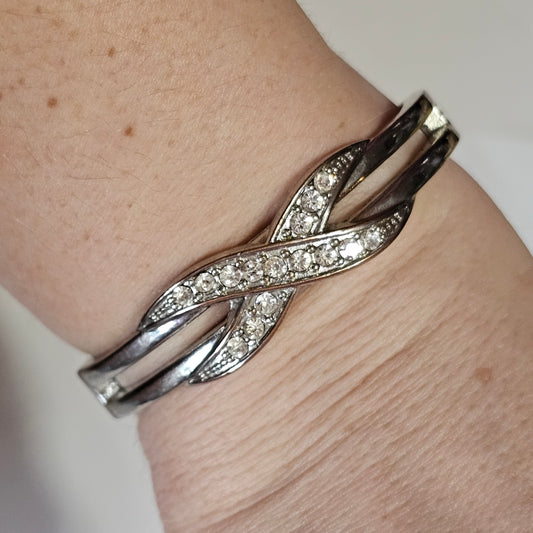 Silver-tone Crystal Rhinestone Infinity Clamper Bracelet