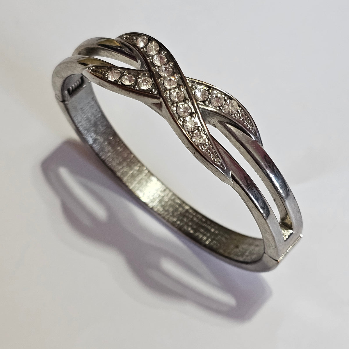 Silver-tone Crystal Rhinestone Infinity Clamper Bracelet