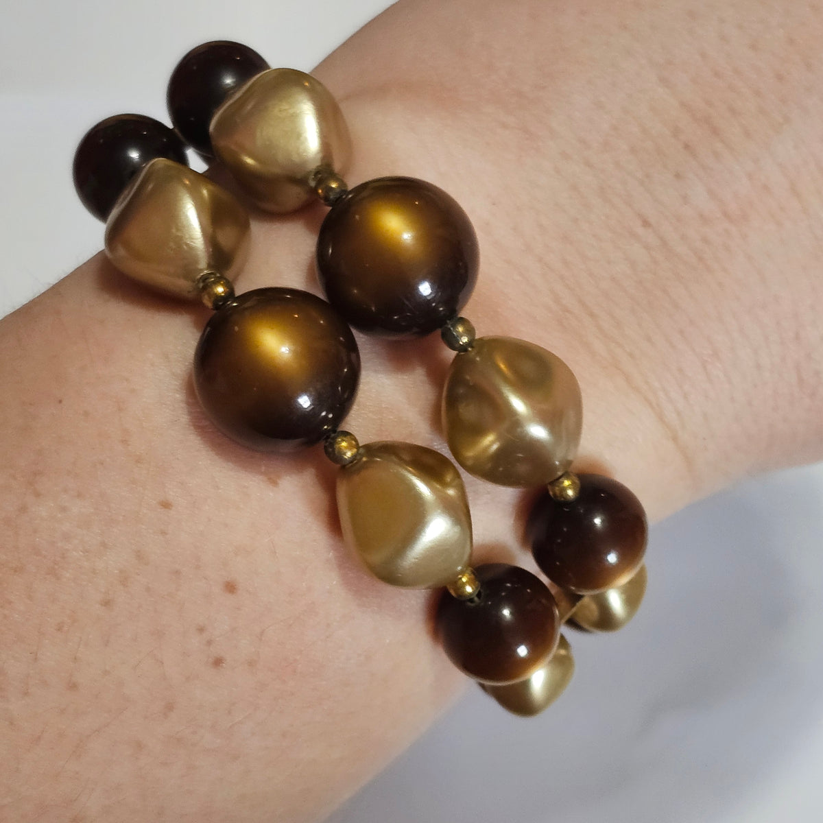 Brown Moonglow Beaded Vintage Memory Wire Bracelet