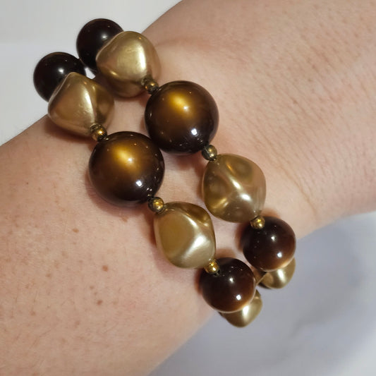 Brown Moonglow Beaded Vintage Memory Wire Bracelet