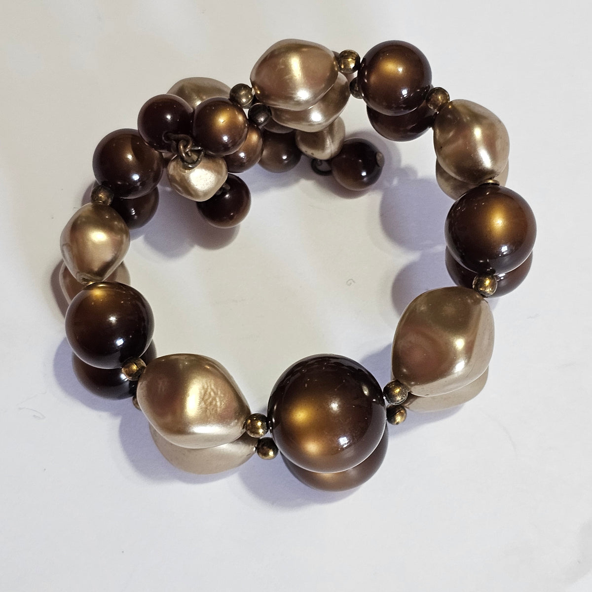 Brown Moonglow Beaded Vintage Memory Wire Bracelet
