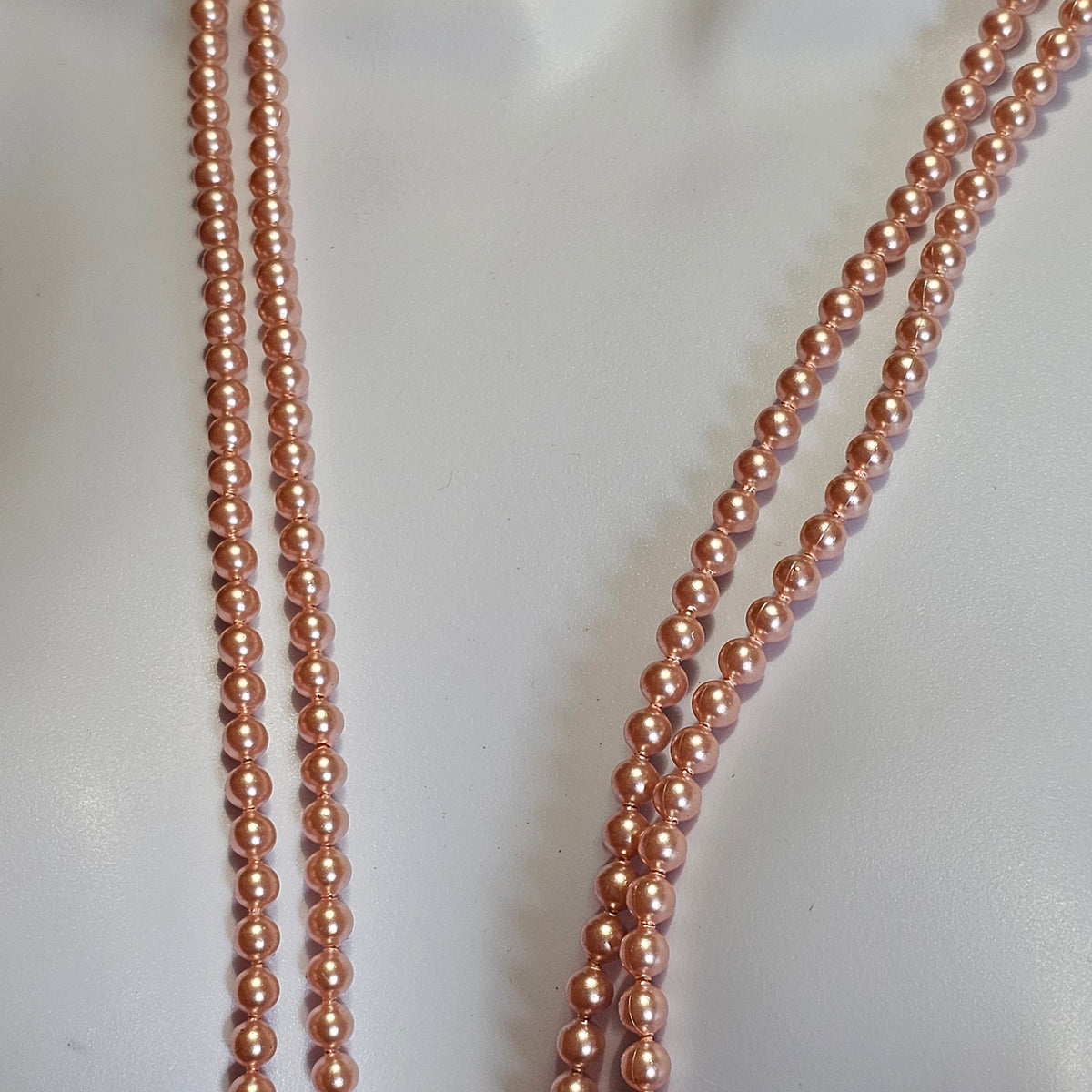 Very Long Pink Faux Pearl Beaded Flapper Style Vintage Necklace