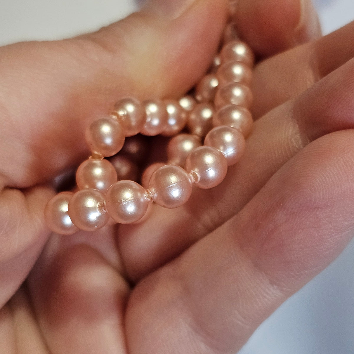Very Long Pink Faux Pearl Beaded Flapper Style Vintage Necklace