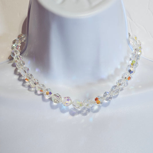 Aurora Borealis Glass Crystal Faceted Vintage Necklace Collar