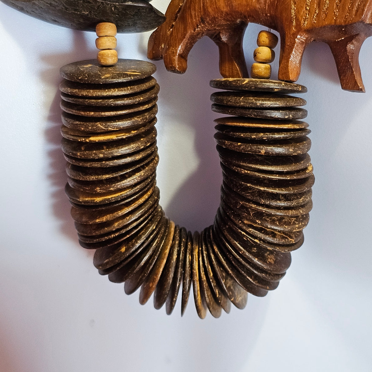 Huge Wooden African Ethnic Hand Carved Animal Braded Necklace Statement Vintage