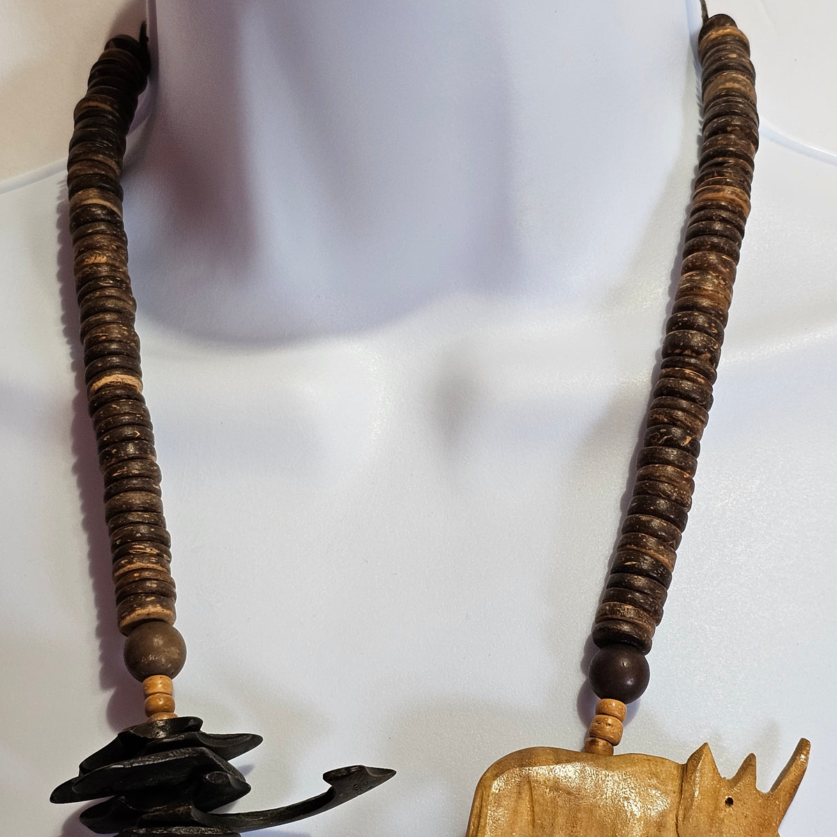 Huge Wooden African Ethnic Hand Carved Animal Braded Necklace Statement Vintage