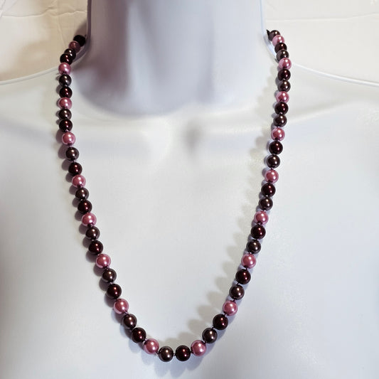 Danecraft Purple Pink Glass Pearls Beaded Sterling Silver Clasp Necklace