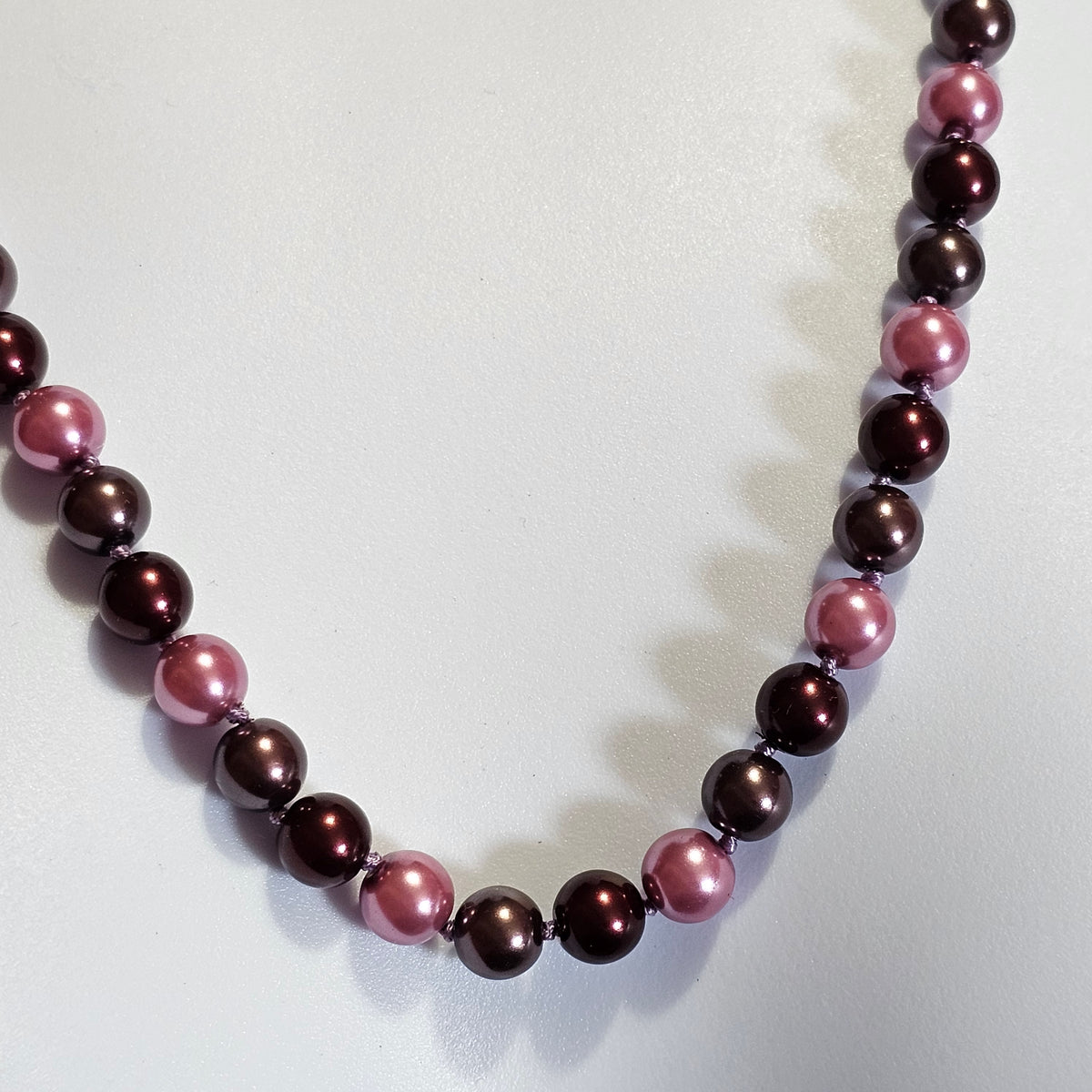 Danecraft Purple Pink Glass Pearls Beaded Sterling Silver Clasp Necklace