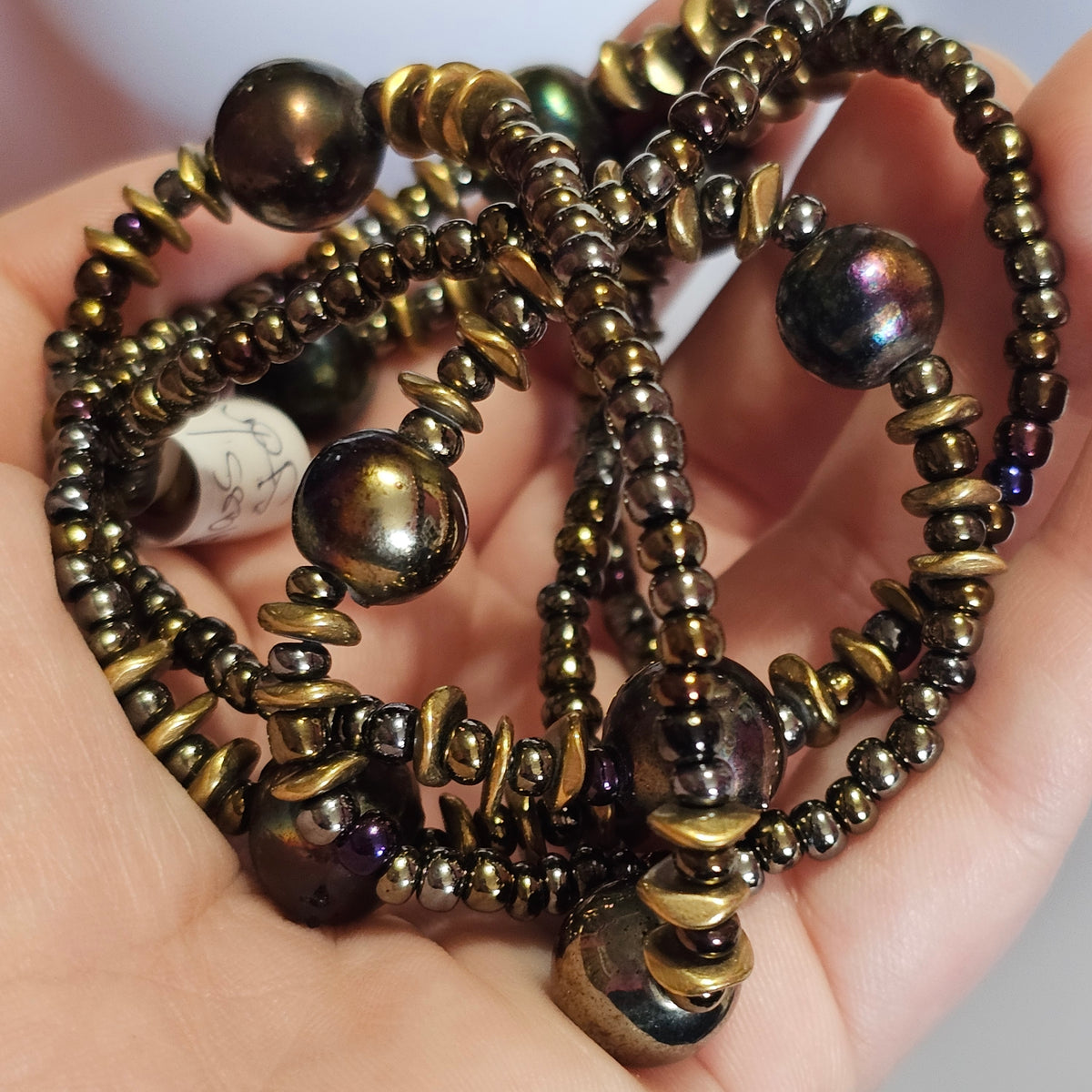 Rainbow Hematite Beaded Necklace Healing Crystals Bohemian Witchy