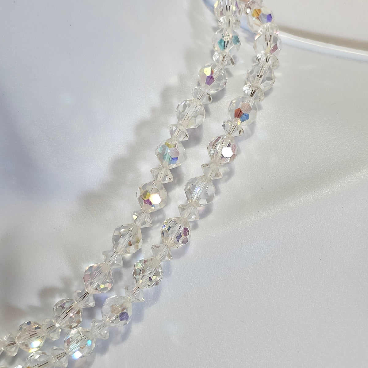 Double Layered Aurora Borealis Iridescent Clear Foil Glass Beaded Vintage Necklace