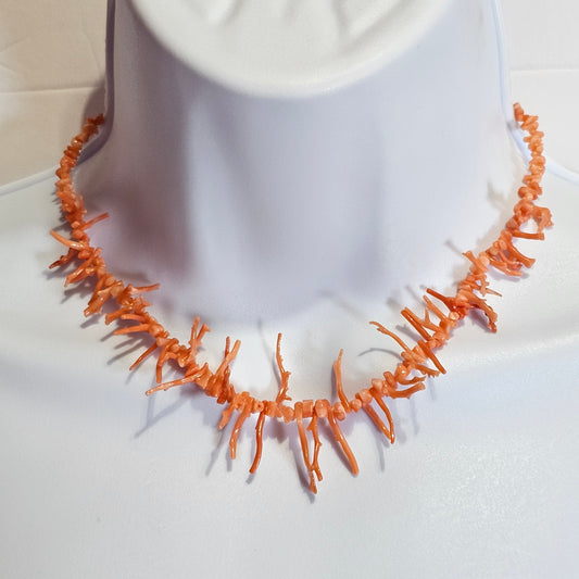 Genuine Pink Coral Beaded Branch Necklace Vintage