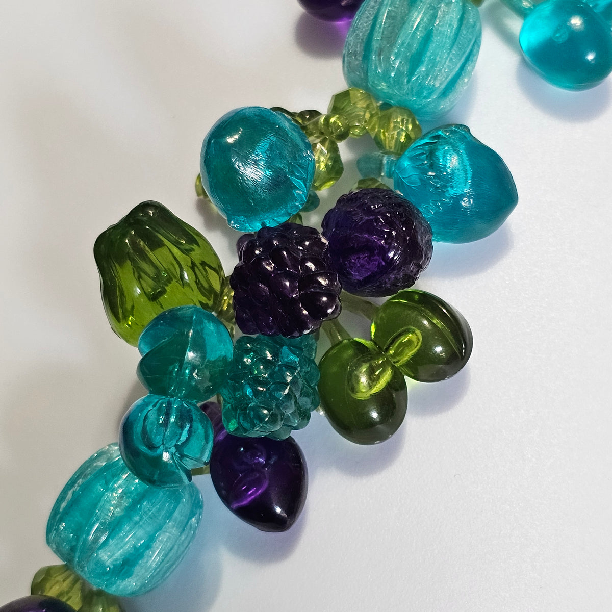 Teal Blue Purple Green Lucite Plastic Vintage West Germany Beaded Fruit Salad Necklace