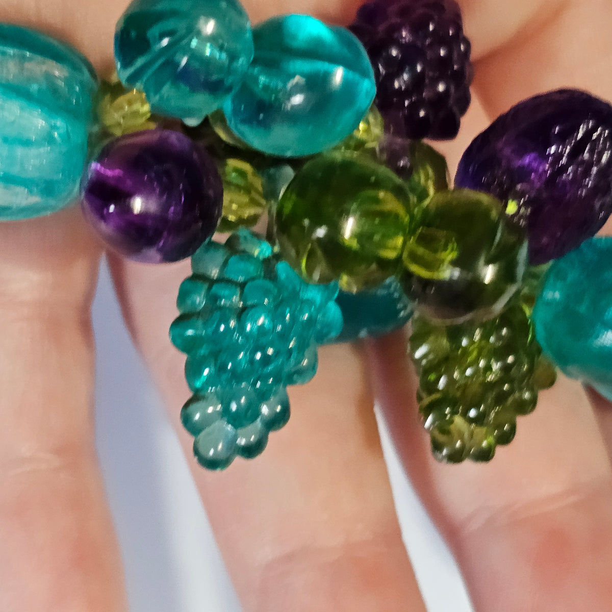 Teal Blue Purple Green Lucite Plastic Vintage West Germany Beaded Fruit Salad Necklace