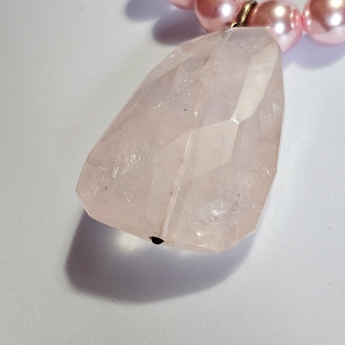 Stunning Pink Glass Beaded Chunky Rose Quartz Pendant Necklace Vintage