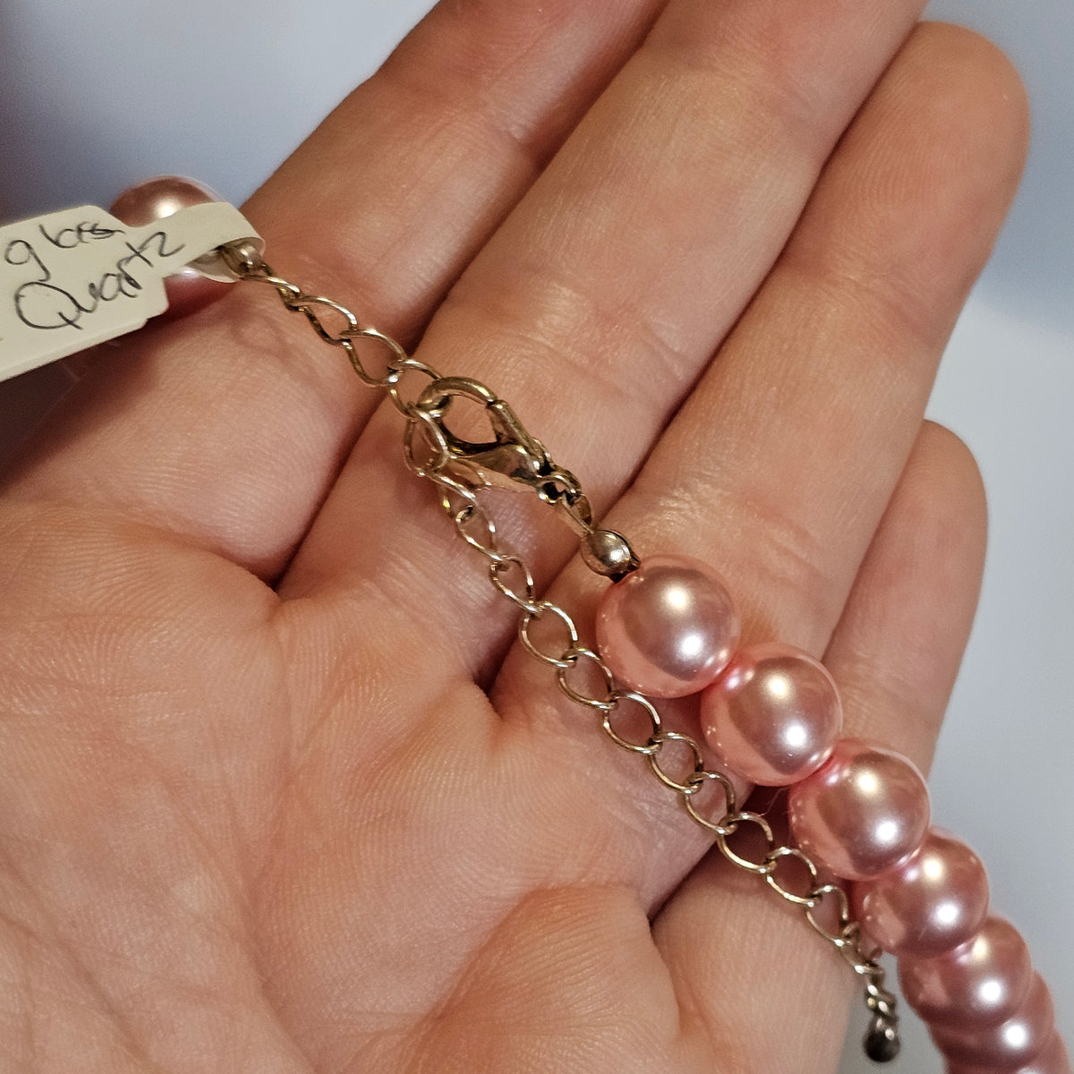 Stunning Pink Glass Beaded Chunky Rose Quartz Pendant Necklace Vintage