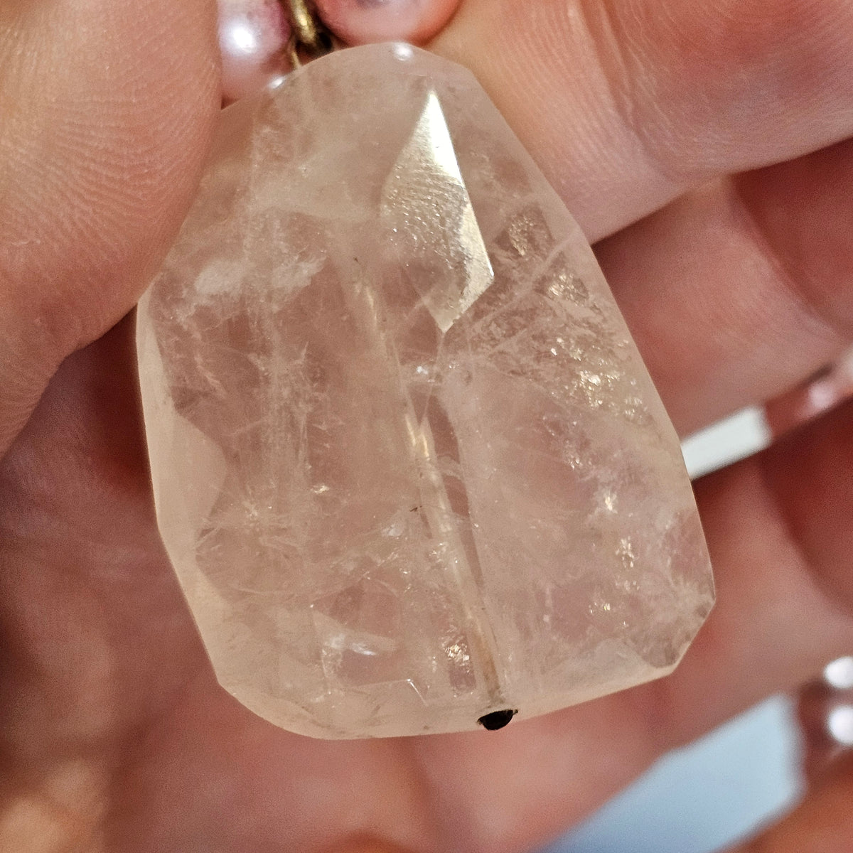 Stunning Pink Glass Beaded Chunky Rose Quartz Pendant Necklace Vintage