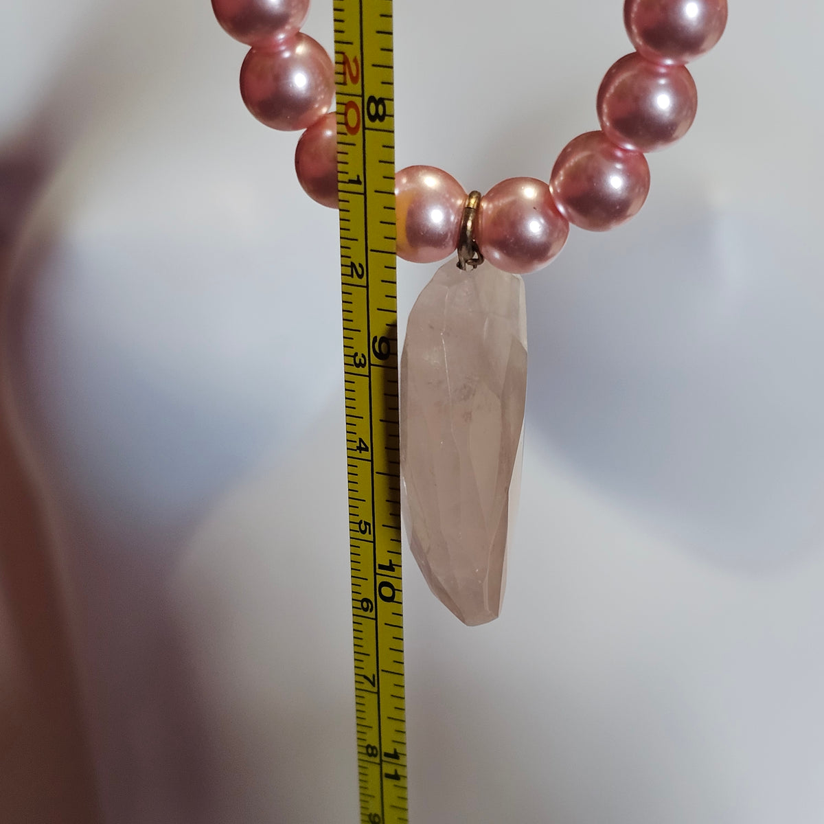Stunning Pink Glass Beaded Chunky Rose Quartz Pendant Necklace Vintage