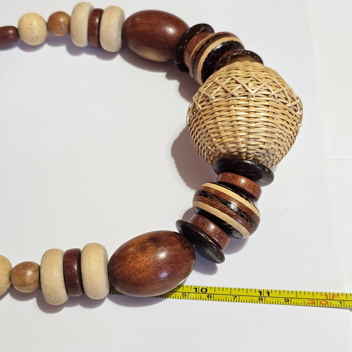 Chunky Wooden Wicker Beaded Bohemian Necklace Vintage Brown Statement