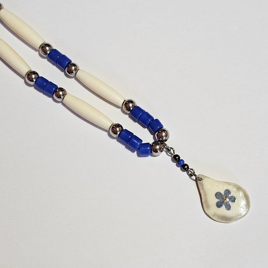 Native Signed DS Artisan Leather Cord Bone Beaded Necklace Vintage Bohemian Beach Core