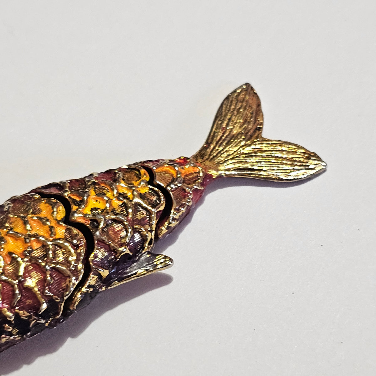 Cloisenne Chinese Enamel Articulated Koi Fish Orange Vintage Pendant Necklace