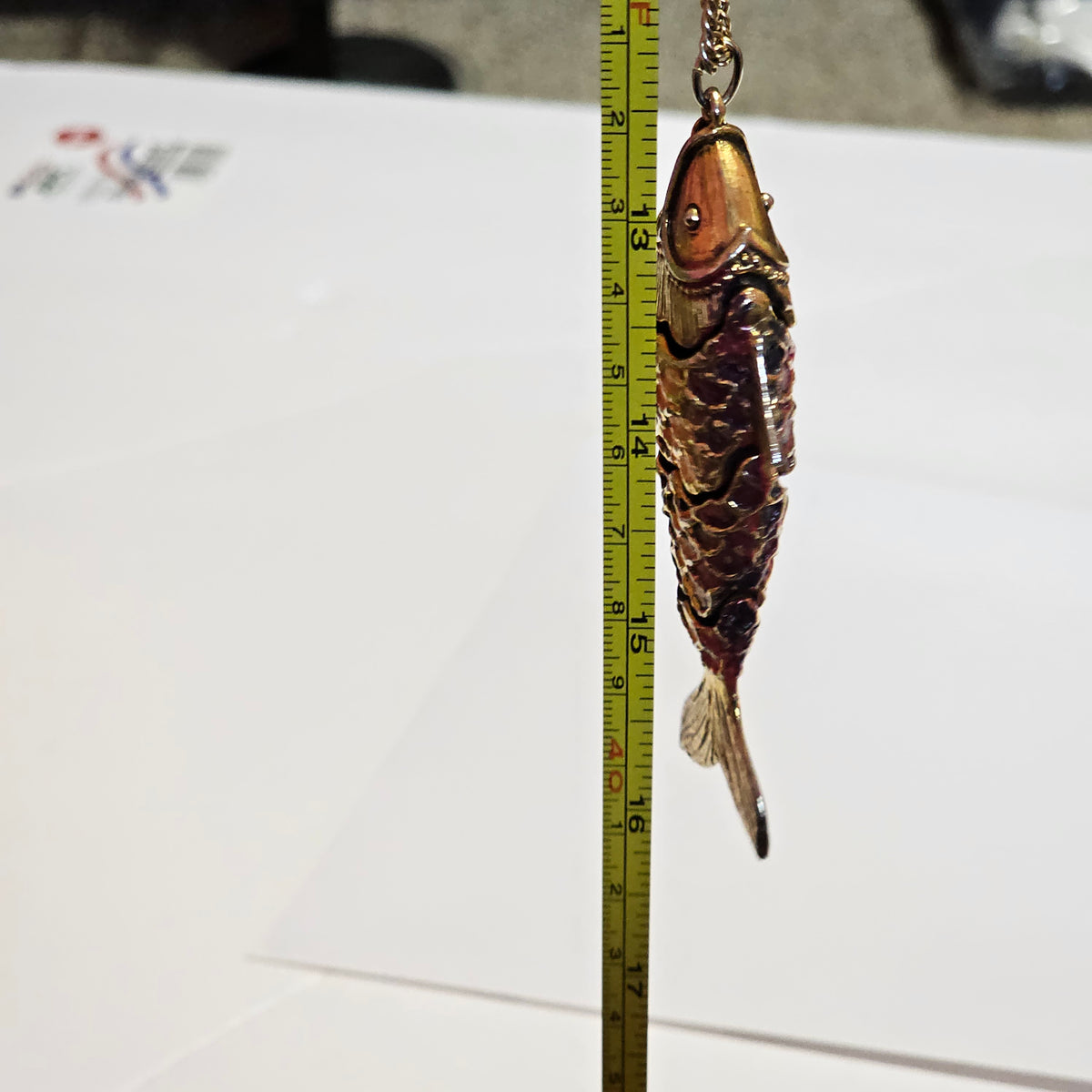 Cloisenne Chinese Enamel Articulated Koi Fish Orange Vintage Pendant Necklace