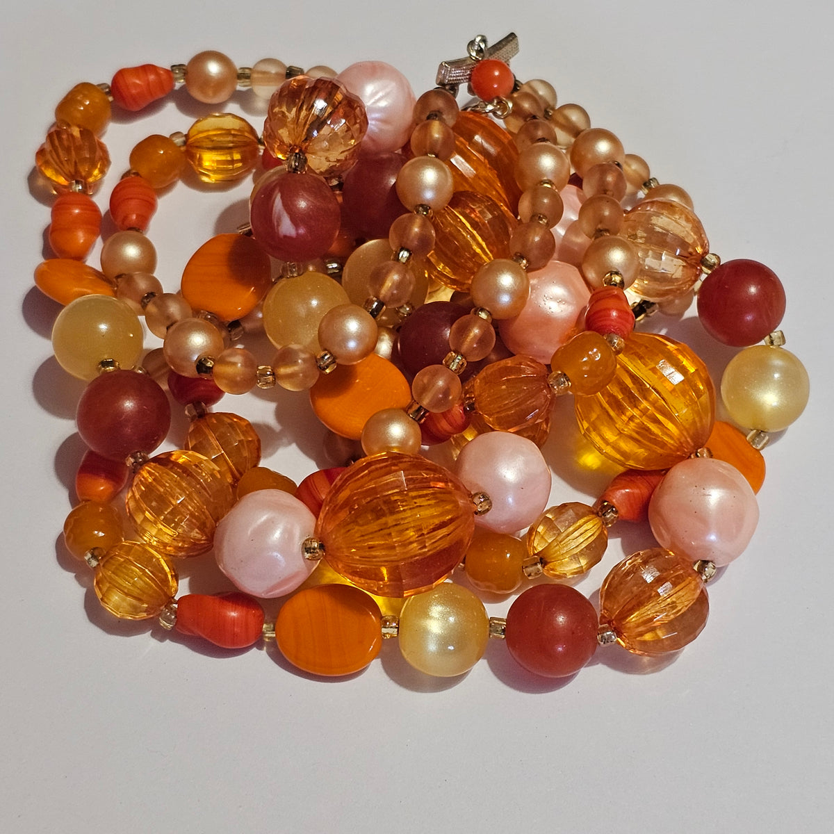 Triple Strand Beaded Crystal Orange Signed Japan Vintage Necklace