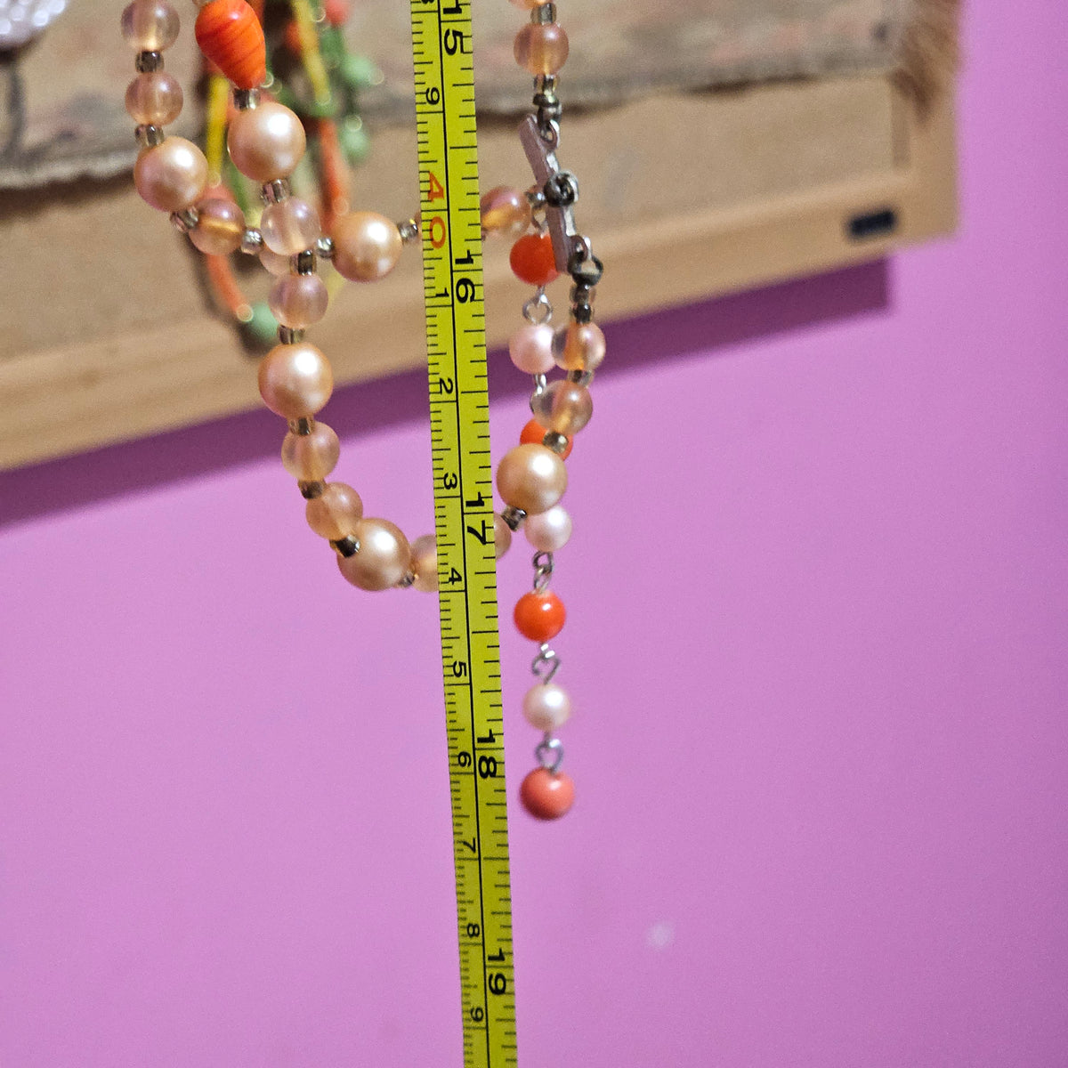 Triple Strand Beaded Crystal Orange Signed Japan Vintage Necklace