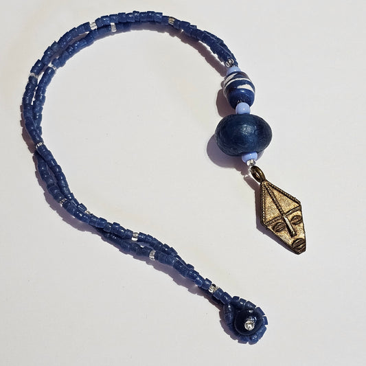Artisan Blue Stone Beaded Tribal Face Necklace Vintage