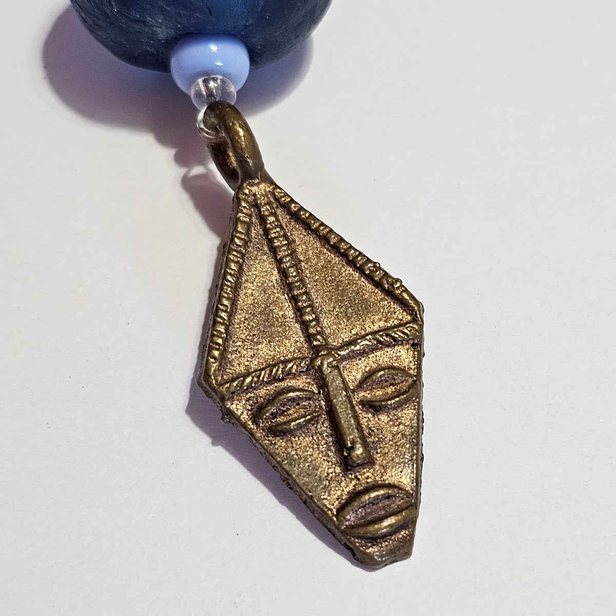 Artisan Blue Stone Beaded Tribal Face Necklace Vintage