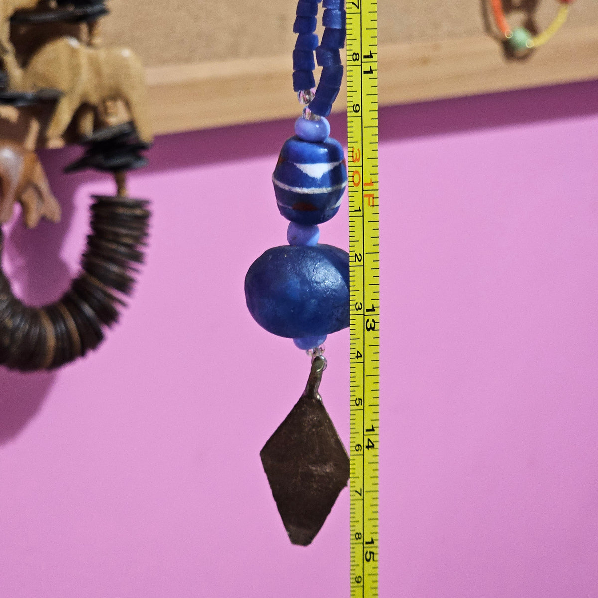 Artisan Blue Stone Beaded Tribal Face Necklace Vintage