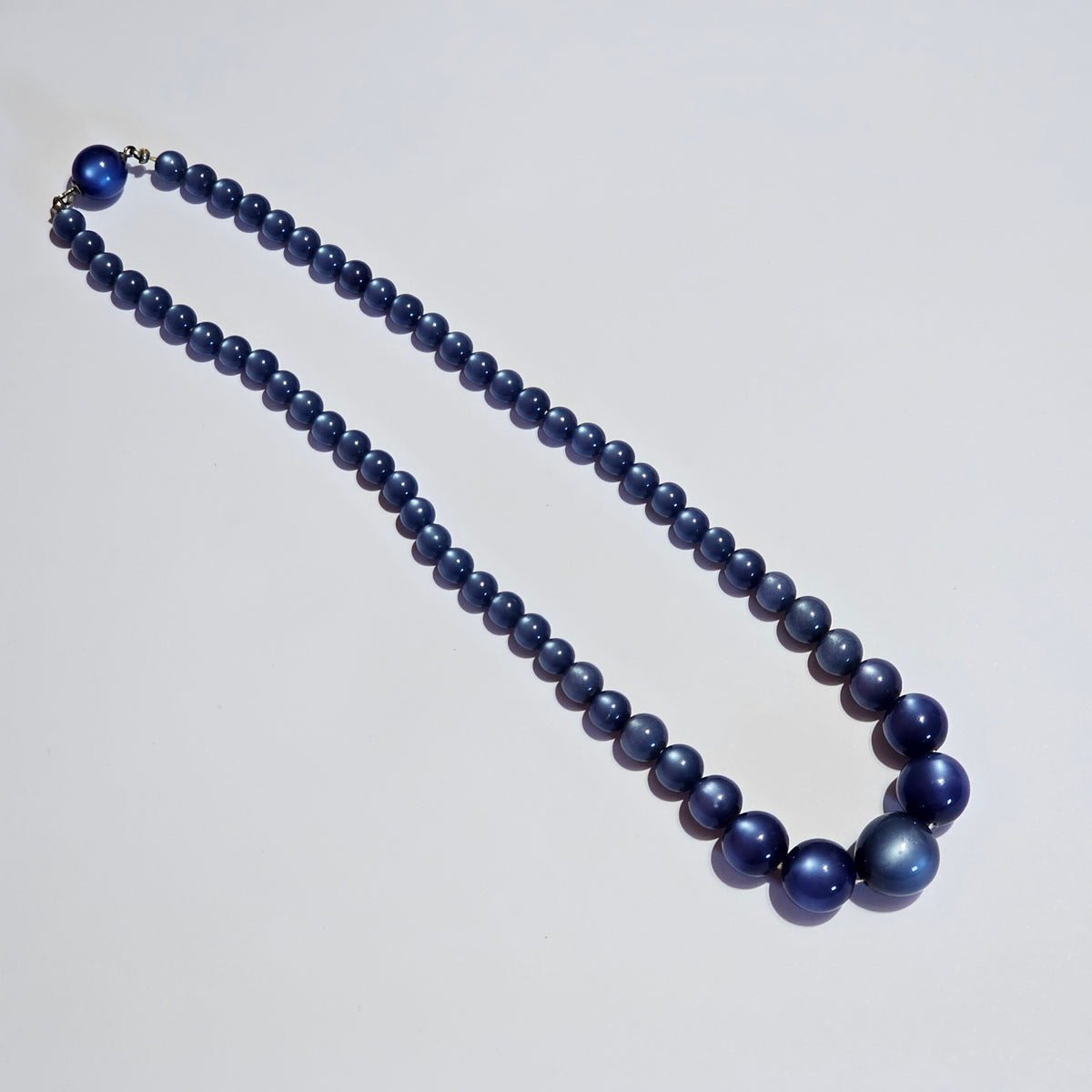 Blue Graduated Lucite Moonglow Beaded Necklace Vintage Antique Clasp