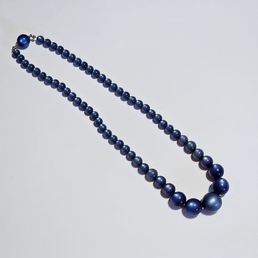 Blue Graduated Lucite Moonglow Beaded Necklace Vintage Antique Clasp