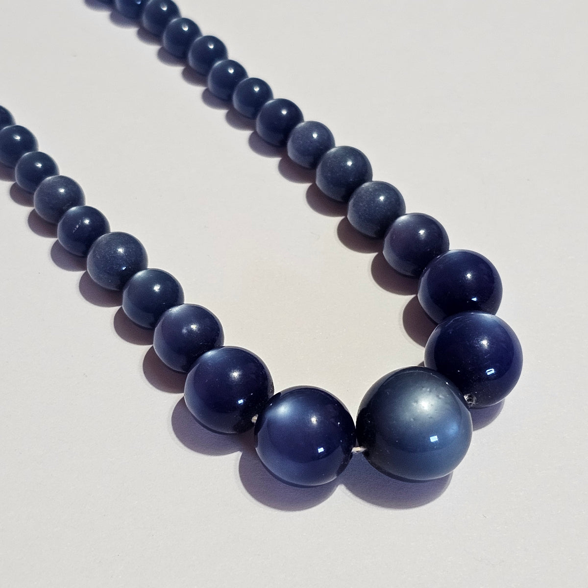 Blue Graduated Lucite Moonglow Beaded Necklace Vintage Antique Clasp