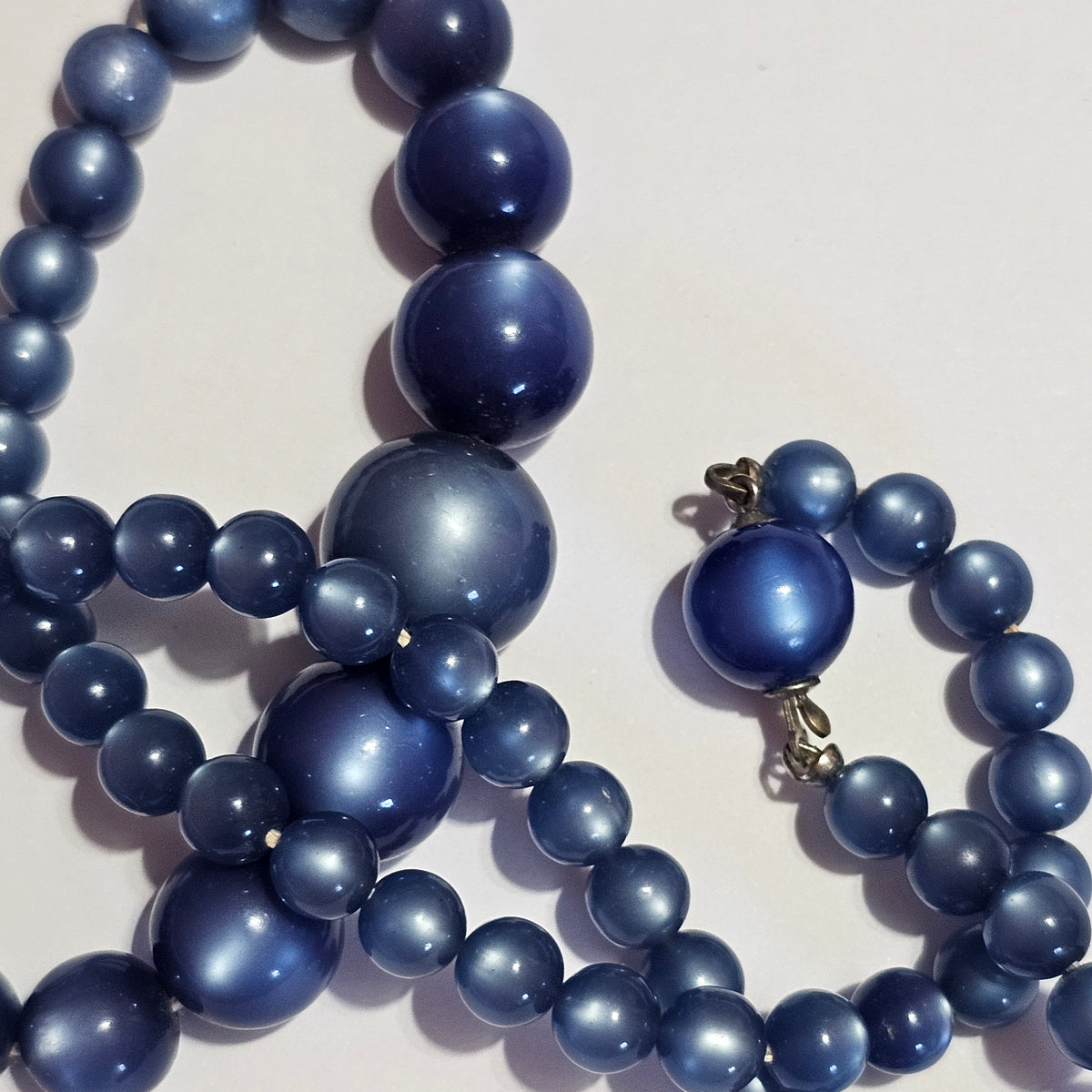 Blue Graduated Lucite Moonglow Beaded Necklace Vintage Antique Clasp