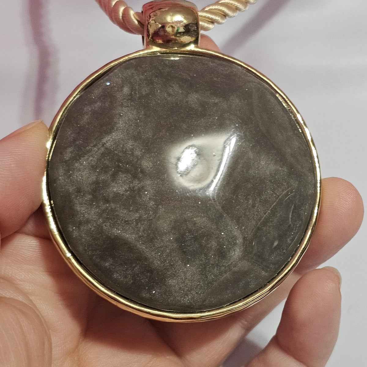 Chicos Statement Necklace Abstract Huge Glitter Pendant Grey Stone 16"