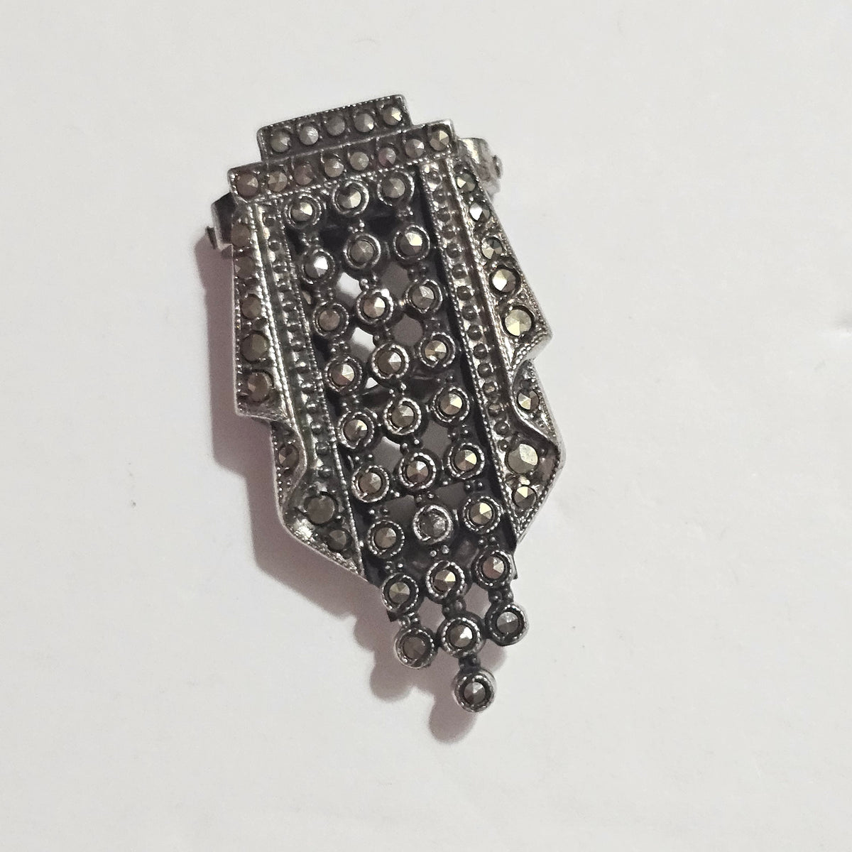Art Deco Sterling Silver PAVE MARCASITE ANTIQUE 1920s Estate Find Fur Clip Crest