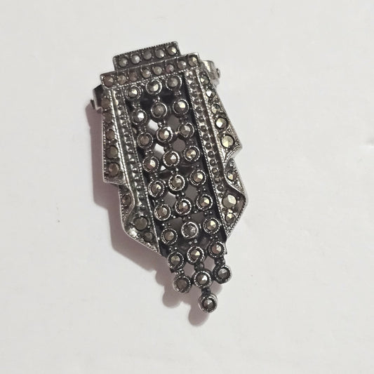 Art Deco Sterling Silver PAVE MARCASITE ANTIQUE 1920s Estate Find Fur Clip Crest