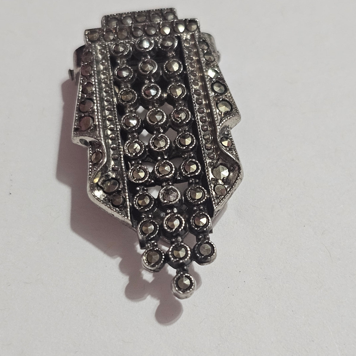 Art Deco Sterling Silver PAVE MARCASITE ANTIQUE 1920s Estate Find Fur Clip Crest