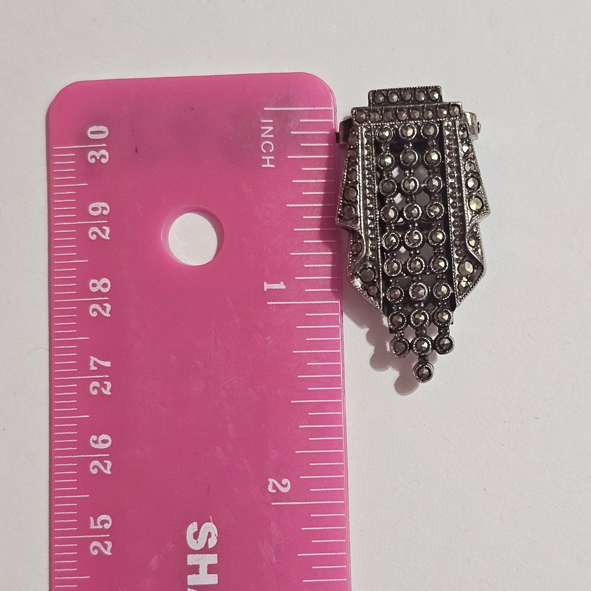 Art Deco Sterling Silver PAVE MARCASITE ANTIQUE 1920s Estate Find Fur Clip Crest