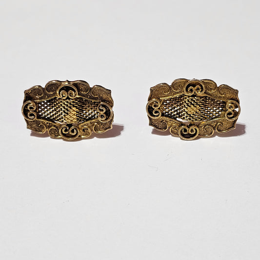 Vintage Gold-tone Mesh Wrap Cuff Links Textured Scroll Design Classic Formal